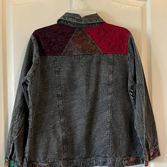 Parsely & Sage Women's Grey Denim Button Down Patchwork size Medium - Picture 5 of 7